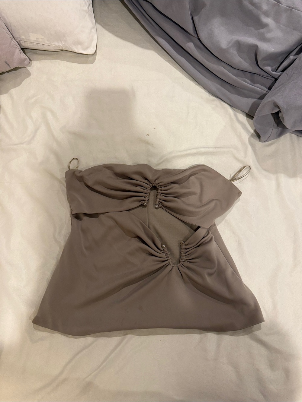 Zara Taupe Ruched Strapless Camisole